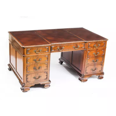 Antiker Partners Desk im George III Revival Stil, Mahagoni, ca. 1870