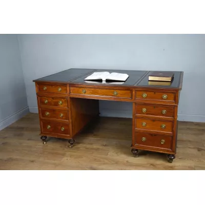 Original Antiker Viktorianischer Mahagoni Schreibtisch, Partners' Desk von Druce & Co London, Leather Top Schreibtisch Massivholz Schreibtisch Mahagoni 