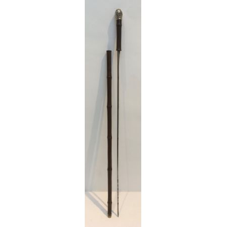 Antiker faux bamboo Malacca sword stick, Gehstock mit Silbergriff London 1886