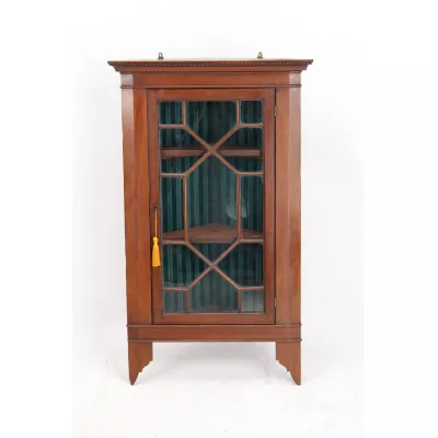small edwardian mahogany hanging corner cabinet ca. 1905