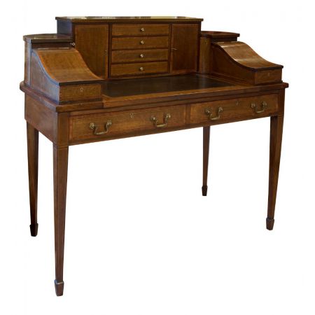 Antiker Carlton House Desk aus massivem Mahagoni und Seidenholz, ca. 1900