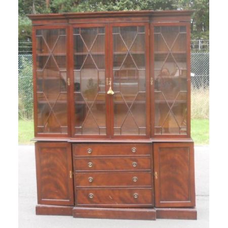 Antikes Mahagoni Breakfront Bookcase im Georgian Style, ca. 1920