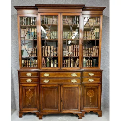 Original antikes Breakfront Bookcase aus Großbritannien, Mahagoni, ca. 1910