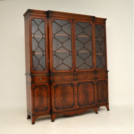 Antikes Mahagoni Breakfront Bookcase, Regency Style, ca. 1920