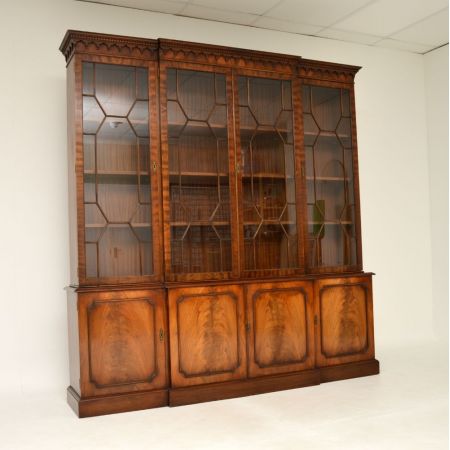 Mahagoni Breakfront Bookcase im georgianischen Stil, Regency Verglasung