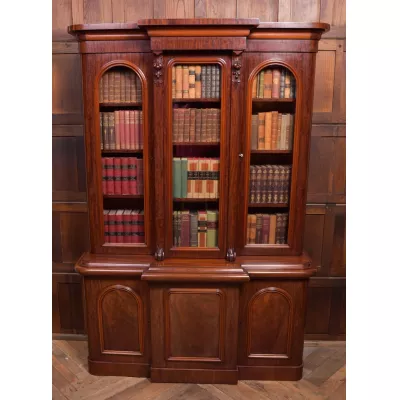 Original viktorianisches Mahagoni Breakfront Bookcase, ca. 1860