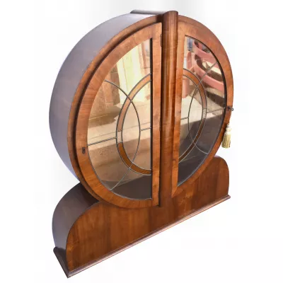 Verglaste Vitrine mit runden Türen im Art Deco Stil