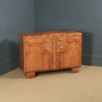 Antikes englisches Art Déco Sideboard aus massivem Nussbaum mit Intarsien