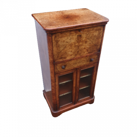 victorian inlaid walnut secretaire music cabinet.