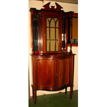 Massive Mahagoni Vitrine mit Intarsien im Edwardian Stil