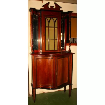 Massive Mahagoni Vitrine mit Intarsien im Edwardian Stil