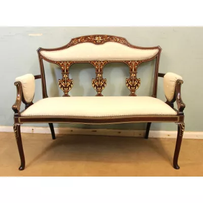Mahagoni Sofa im Edwardianischen Stil mit Intarsien