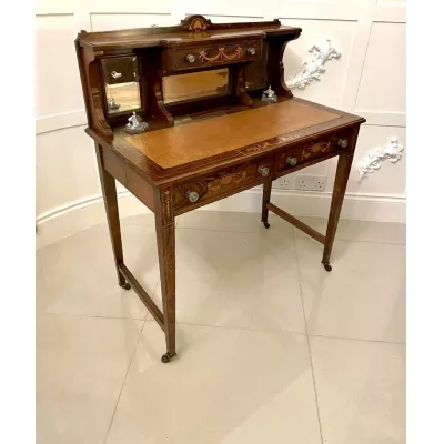 Antiker edwardianischer Schreibtisch aus Rosenholz mit Intarsien