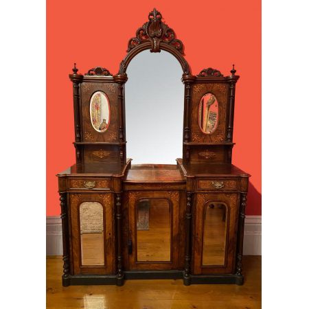 Antikes Sideboard aus Nussbaumholz und Mahagoni mit Spiegeln im Viktorianischen Stil