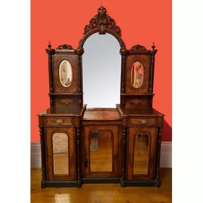 Antikes Sideboard aus Nussbaumholz und Mahagoni mit Spiegeln im Viktorianischen Stil
