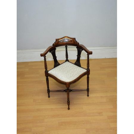 victorian corner inlaid armchair Viktorianischer Stuhl / corner chair mit Intarsien