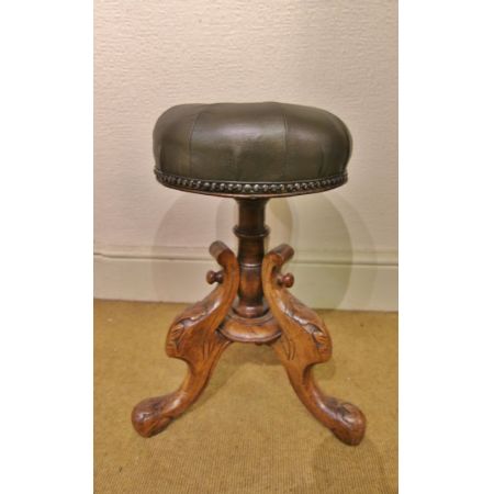 Antiker Klavierhocker, Pianostuhl / piano stool aus Eiche mit Leder