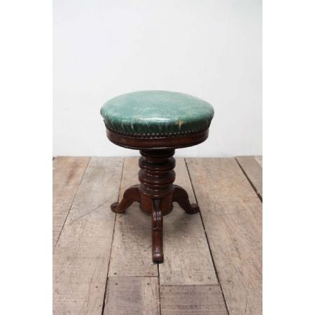 Antiker Klavierhocker, Stuhl / piano stool mit grünem Leder höhenverstellbar