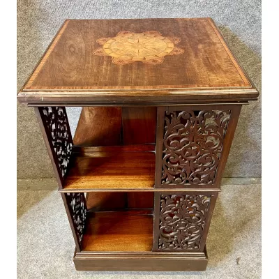 Antikes Edwardianisches Bücherregal / revolving bookcase aus Mahagoni mit Intarsien
