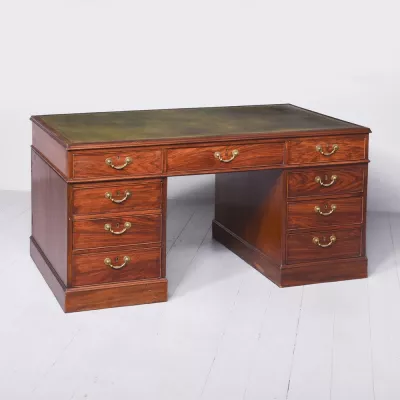 Massiver Partnersdesk / Schreibtisch aus Padouk-Holz im George-IV-Stil