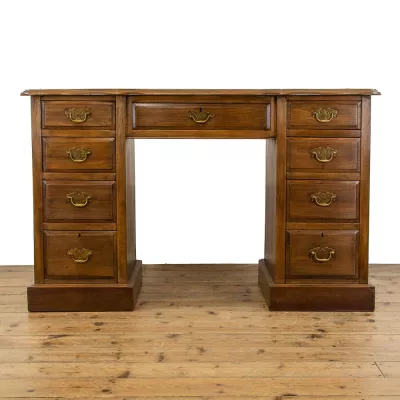 antiker Edwardian Schreibtisch mit Kneehole und Lederplatte
