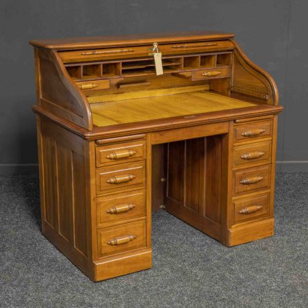 Antiker Edwardianischer Sekretär / Rolltop desk aus Nussbaumholz