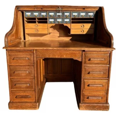 Antiker Edwardianischer Schreibtisch / Rolltop desk aus Eichenholz