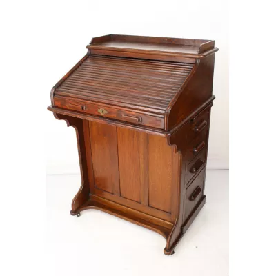 Antiker Edwardianischer Schreibtisch / Roll top desk aus Eiche von Lebus