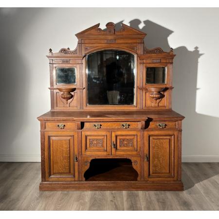 Antikes großes Sideboard mit Spiegelrückseite aus dem 19. Jahrhundert aus Eiche