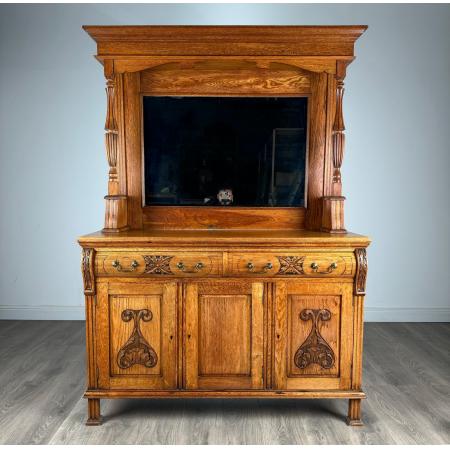 Antikes Sideboard aus goldenem Eichenholz mit Spiegelrückseite aus dem 20. Jahrhundert