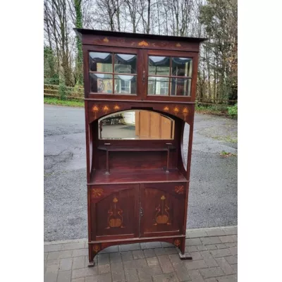 Hochwertiger viktorianischer Arts & Crafts Mahagoni-Vitrinenschrank mit mundgeblasenen Glasscheiben (ca. 19. Jahrhundert)