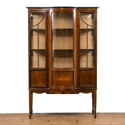 Antike Edwardianische Mahagoni-Vitrine – Glas-Schaukasten mit Intarsien, ca. 1900