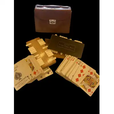 Antikes Bezique-Kartenspiel-Set mit Silbermontierung & Originalkarten (London, 1928)