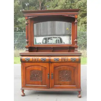 Edwardianisches Mahagoni-Sideboard mit Spiegelrückwand