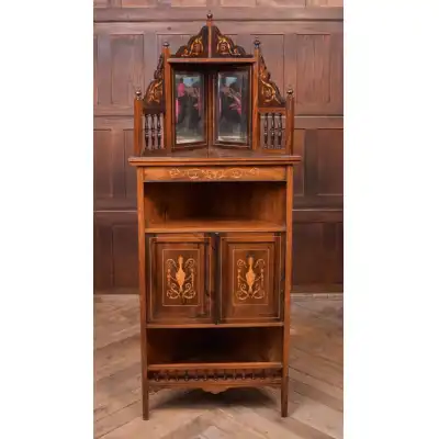 Edwardianischer Rosenholz-Eckschrank mit Intarsien & Spiegeln – Antik, ca. 1900