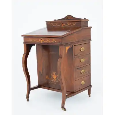 Sheraton Revival Rosenholz-Schreibtisch „Davenport“ – Antik ca. 1890