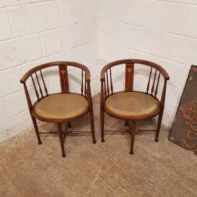 Paar Edwardianischer Mahagoni Stühle Antik | Tub Chairs mit Patina