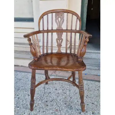 Windsor Armlehnenstuhl Antik aus Esche und Ulme, ca. 1860