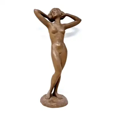 Art Deco Goldscheider Terrakotta Frauenfigur – Elegante Aktstatue aus den 1930er Jahren