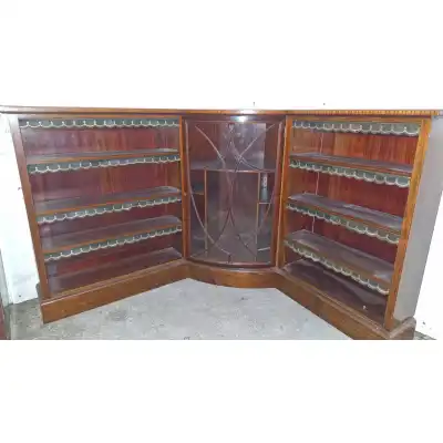 Edwardian Mahagoni Eck-Bücherregal mit Intarsien – Antikes Bücherregal um 1900