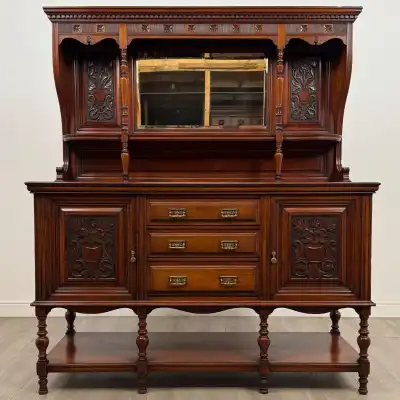 Antikes Sideboard Nussbaum mit Spiegelaufsatz - Edwardian Buffet Schrank aus England