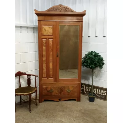 Antiker Wurzelholz Nussbaum Kleiderschrank Edwardian 1900
