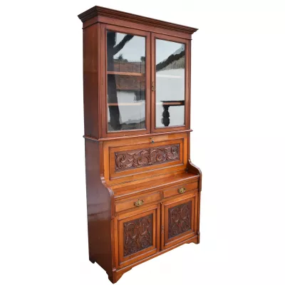Viktorianischer Nussbaum Sekretär Bücherschrank