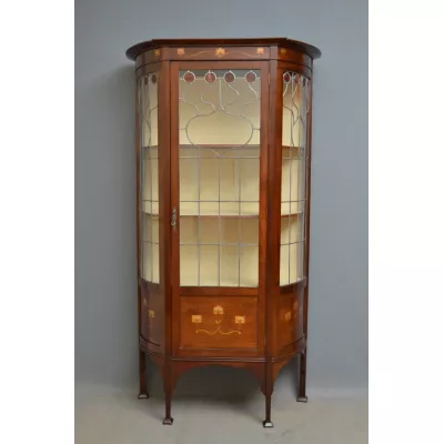  seltene Jugendstilvitrine mit Bleiverglaster Front 