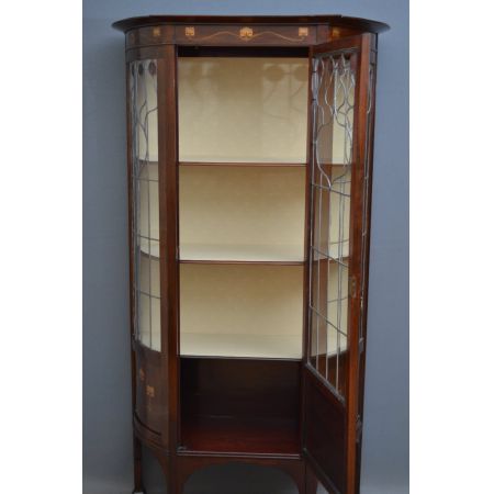  seltene Jugendstilvitrine mit Bleiverglaster Front 