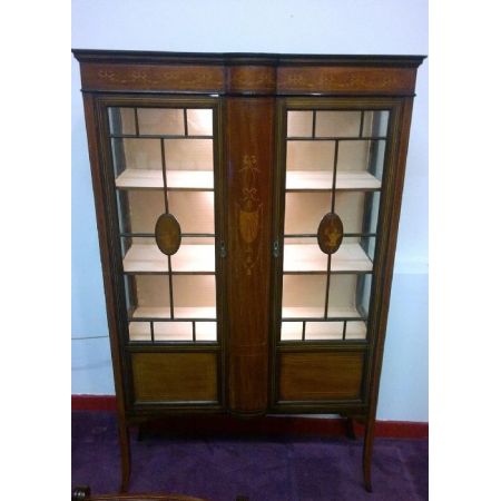 Sheraton Revival Intarsien Mahagoni-Vitrine England 1890