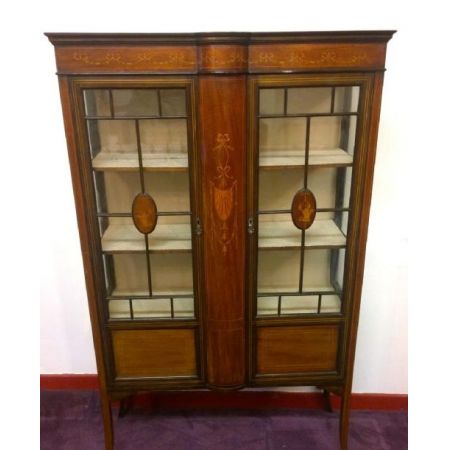 Sheraton Revival Intarsien Mahagoni-Vitrine England 1890