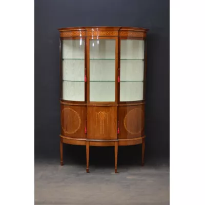  Edwardianische Mahagoni und Intarsien Vitrine Bowfront