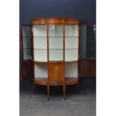 Edwardianische Mahagoni und Intarsien Vitrine Bowfront