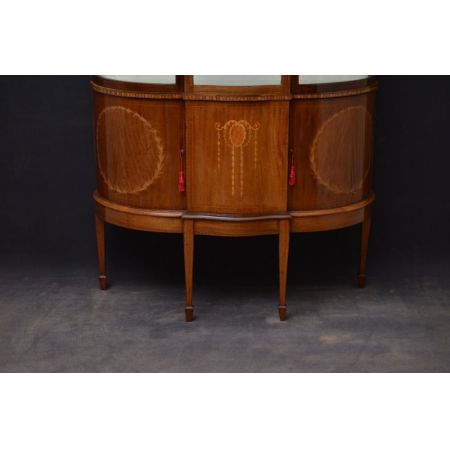 Edwardianische Mahagoni und Intarsien Vitrine Bowfront
